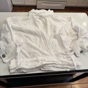 Nico Didonna White Eyelet‎ Blouse With Tie Waist & Neck Scarf. One Size Designer